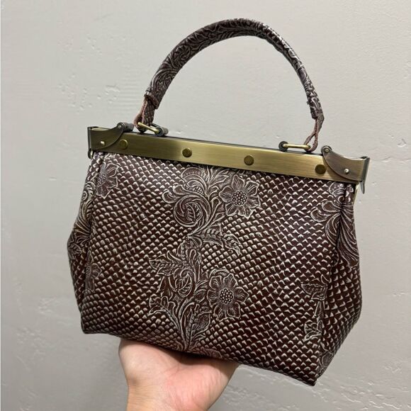 Unique, One of Kind! Handmade Embossed Cowhide Double Sides Push Lock Handbag - Picture 7 of 16